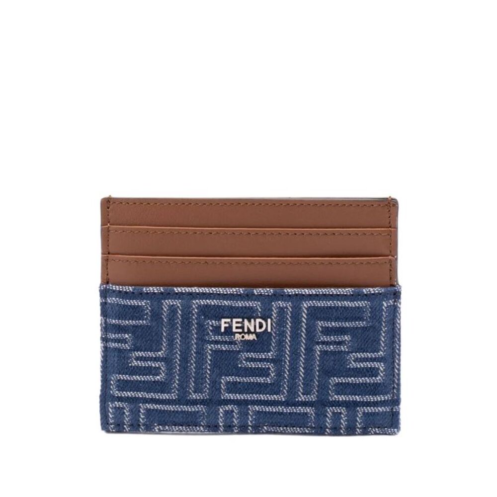 Leather And Denim-Effect Ff Jacquard Card Holder Women